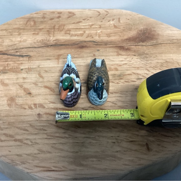 Hand Carved Set of Solid Wood Ducks - Mallard / Loon - Hand Painted - Excellent - Picture 9 of 12